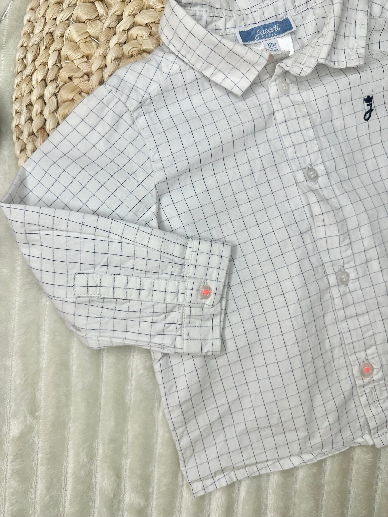 Camisa de manga larga a cuadros blanca Jacadi 12 meses – photo 3